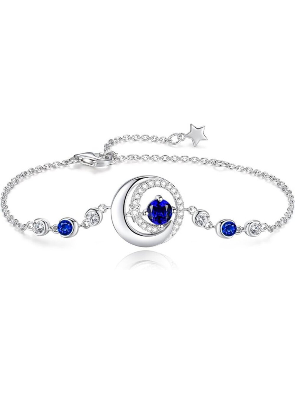 Moon & Star Birthstone Link Bracelets for Women - Celestial Jewelry Gift